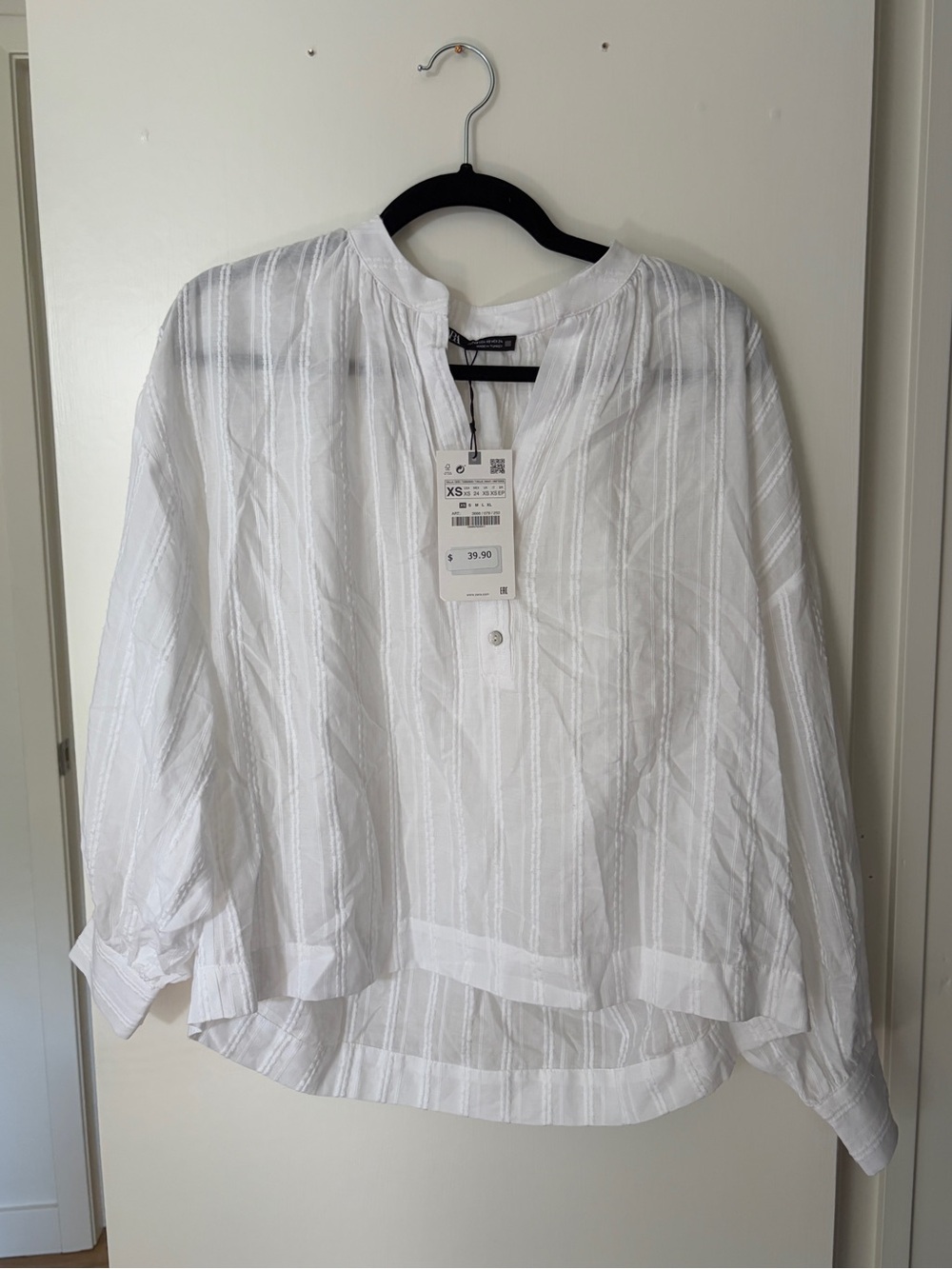 NWT Zara White Striped Long Sleeve Blouse